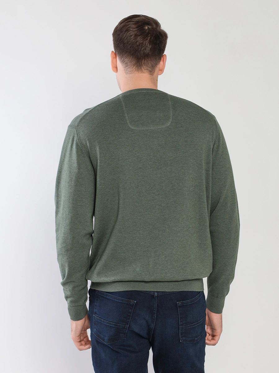 Пуловер хлопковый оливкового цвета прямого кроя